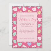 Invitation Coeurs bonbons de la Saint Valentin en rose (Devant)