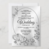 Invitation Coeurs brillants argent mariage géométrique Élégan (Devant)