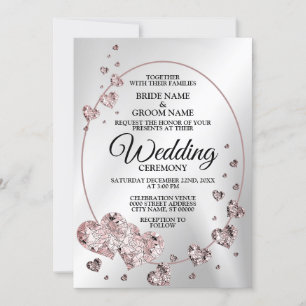 Invitation Coeurs brillants rose mariage Élégant géométrique