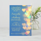Invitation Coeurs brillants sur Blue Elegant Wedding Invitati (Debout devant)