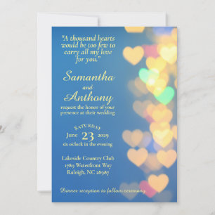 Invitation Coeurs brillants sur Blue Elegant Wedding Invitati