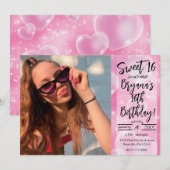 Invitation Coeurs Bubble Rose Cute Girly Anniversaire Sweet 1 (Devant / Derrière)