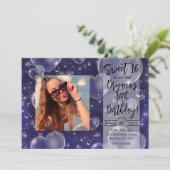 Invitation Cœurs Bulles Bleus Anniversaire Fille Mignon 90's (Debout devant)