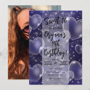 Invitation Cœurs Bulles Rose Fille Mignonne Anniversaire 90