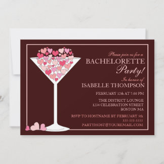 Invitation Coeurs Champagne Martini Bachelorette Party