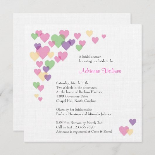 Invitation Coeurs colorés (Devant / Derrière)