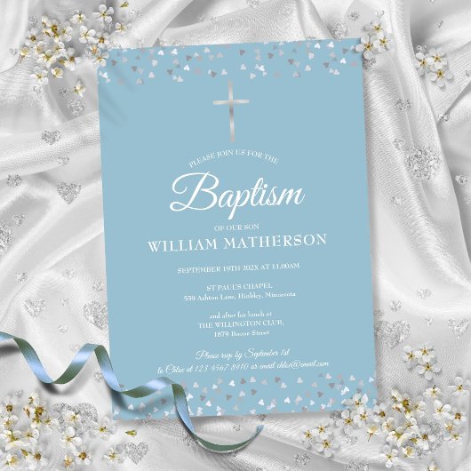 Invitation Coeurs Confetti Baptême Christening