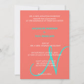 Invitation Coeurs coucher de soleil Monogramme Corail Turquoi (Devant)