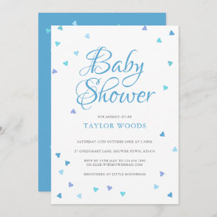 Invitation Coeurs d'amour bleu moderne Bébé Douche pour bébé 