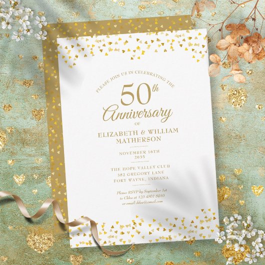 Invitation Cœurs d'amour dorés du 50e anniversaire