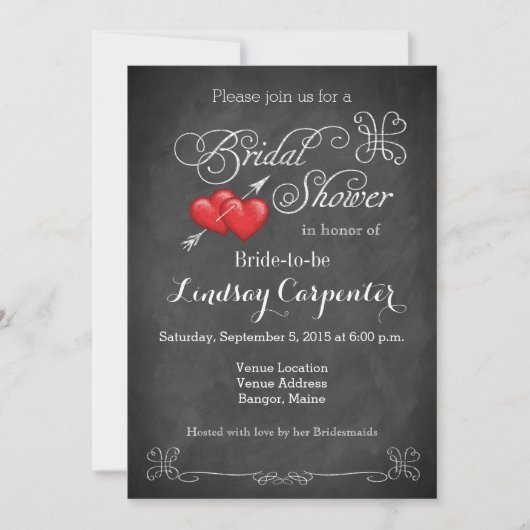 Invitation Coeurs d'amour, Fête de la mariée de tableau de (Devant)