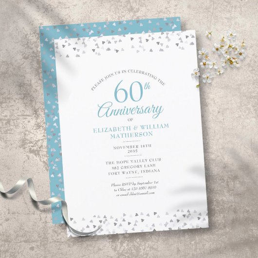 Invitation Cœurs d'amour pour les 60 ans de mariage diamant