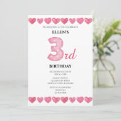Invitation Coeurs d'amour rose 3e anniversaire Photo (Debout devant)