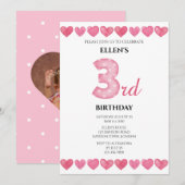 Invitation Coeurs d'amour rose 3e anniversaire Photo (Devant / Derrière)