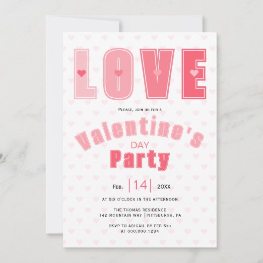 Invitation Coeurs d'AMOUR rose moderne Valentines Fête (Devant)