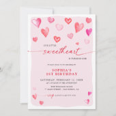 Invitation Coeurs d'anniversaire de Little Sweetheart (Devant)