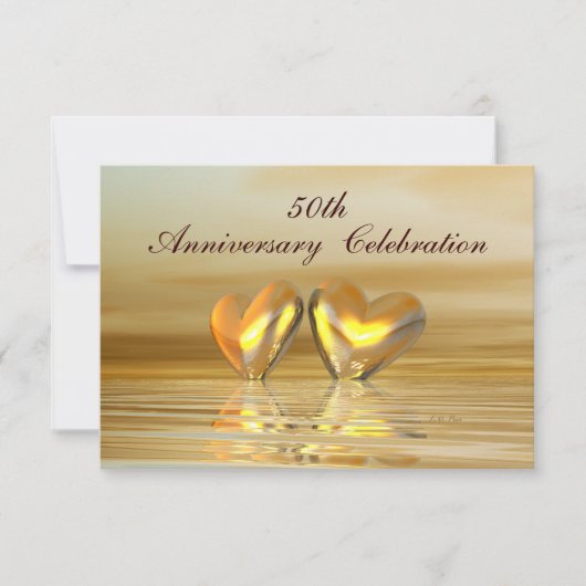 Invitation Cœurs d'anniversaire de mariage dorés (Devant)