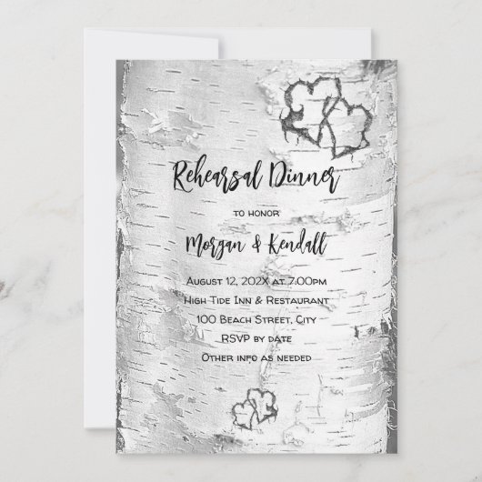 Invitation Coeurs dans Birch Tree Rehearsal Diner (Devant)