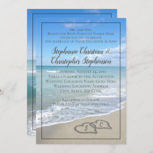 Invitation Coeurs dans la plage de sable Mariage sur mesure M