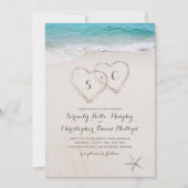Invitation Coeurs dans le sable destination mariage plage (Devant)