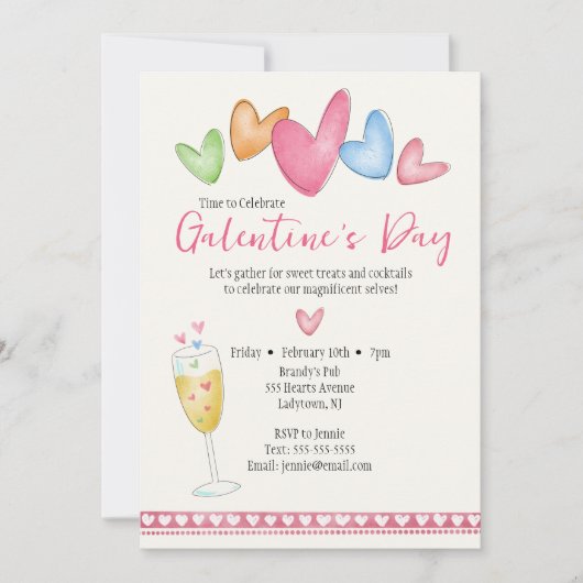 Invitation Coeurs d'aquarelle de la Saint-Galentin (Devant)