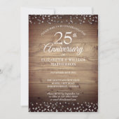 Invitation Cœurs d'argent pour le 25e anniversaire Bois rusti (Devant)