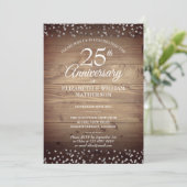 Invitation Cœurs d'argent pour le 25e anniversaire Bois rusti (Debout devant)