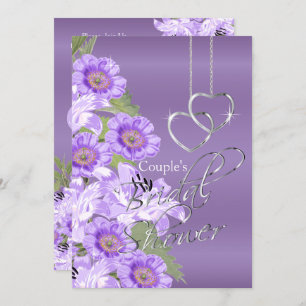 Invitation Coeurs d'argent sur la satin mauve de la lavande -