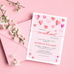 Invitation Coeurs de Baby shower petit amoureux<br><div class="desc">Elégante calligraphie rouge et rose "notre petite amoureuse est en route" invitation baby shower.</div>