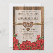 Invitation Coeurs de bois monogramme avec napperons rouges (Devant)