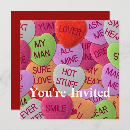 Invitation Coeurs De Bonbons À Dire Doux (Devant / Derrière)