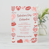 Invitation Coeurs de brunch rose et rouge (Debout devant)