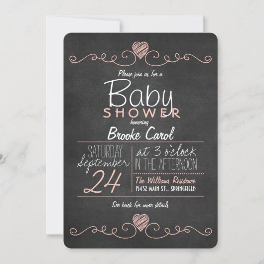 Invitation Coeurs de calcaire rose et blanc; Baby shower de t (Devant)