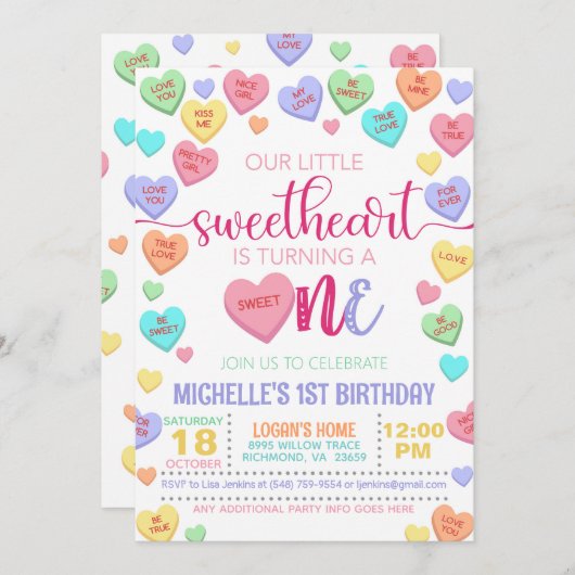 Invitation Cœurs de conversation de la Saint-Valentin 1er ann (Devant / Derrière)