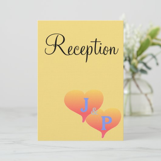 Invitation Cœurs de coucher de soleil Jaune Bleu Monogramme a (Debout devant)