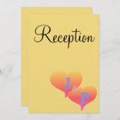 Invitation Cœurs de coucher de soleil Jaune Bleu Monogramme t (Devant / Derrière)