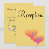 Invitation Cœurs de coucher de soleil Jaune clair bleu Monogr (Devant / Derrière)