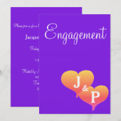 Invitation Cœurs de coucher de soleil Monogramme Violet Engag (Devant / Derrière)