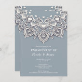 Invitation Coeurs de dentelle blanche Partie d'engagement de  (Devant / Derrière)