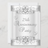 Invitation Cœurs de diamant blanc argent 25e anniversaire (Devant)