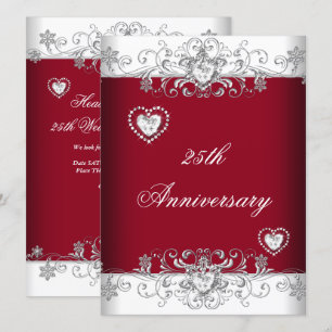 Invitation Cœurs de diamant pour les 25 ans de mariage en bor