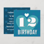 Invitation Coeurs de fête du 12e anniversaire Aqua V22 (Devant / Derrière)