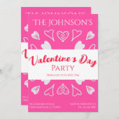 Invitation Coeurs de fête moderne Valentines Day Pink Hot (Devant / Derrière)