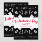 Invitation Coeurs de fête moderne Valentines Jour Noir et Bla (Devant / Derrière)