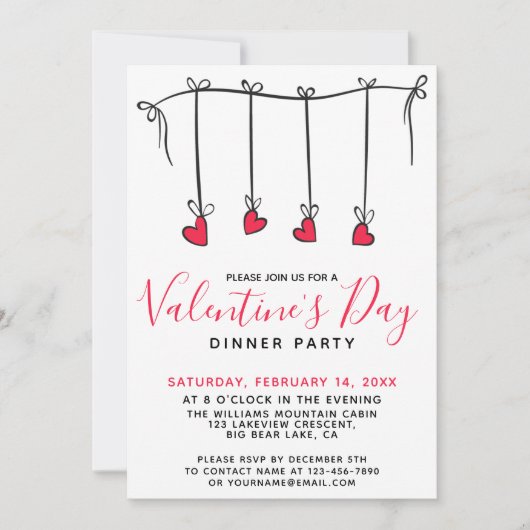 Invitation COEURS DE HANGING Soirée de la Saint-Valentin (Devant)