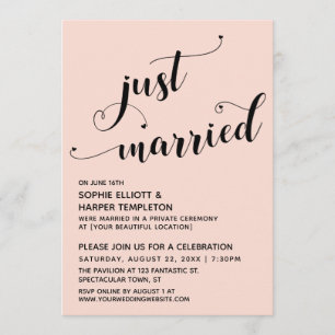 Invitation Cœurs de jeunes mariés typographie Réception rose 
