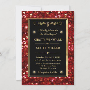 Invitation Cœurs de la Saint-Valentin Mariage Paillettes Roug