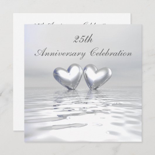 Invitation Coeurs de l'anniversaire d'argent (Devant / Derrière)