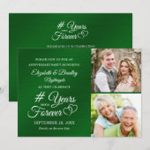 Invitation Cœurs de l'anniversaire d'émeraude DES ANNÉES DANS (Devant / Derrière)