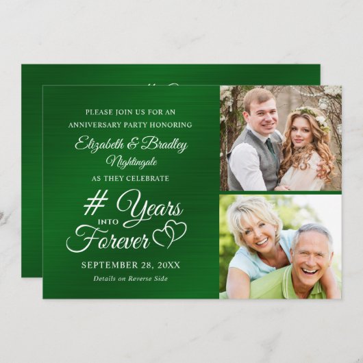 Invitation Cœurs de l'anniversaire Émeraude DES ANNÉES POUR T (Devant / Derrière)